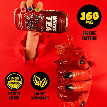 WEIRD Organic Hibiscus Black Tea, 16oz Cans, 160mg Caffeine, Pack of 12 - Bold & Refreshing Energy Drink Alternative