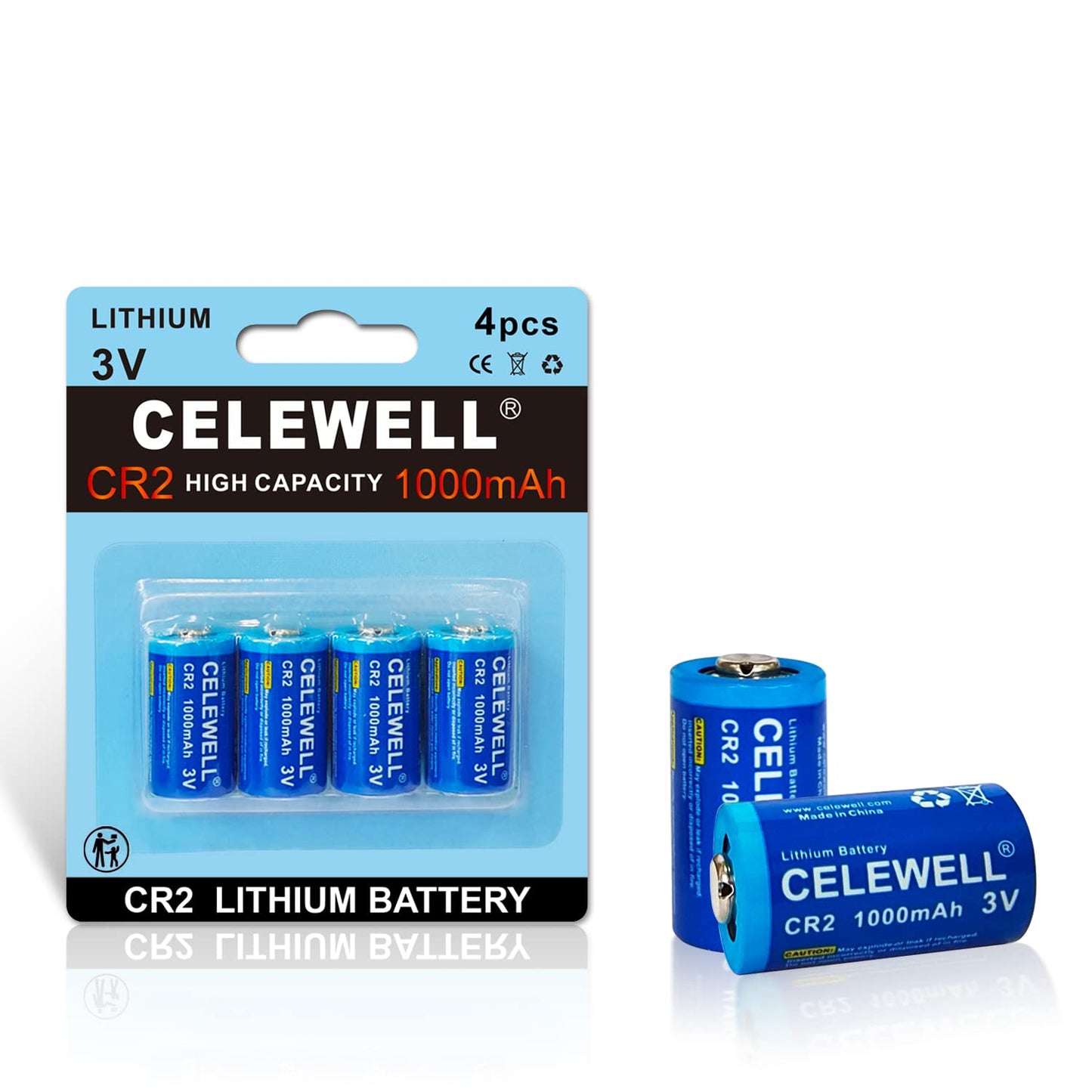 Celewell ?10-Year Warranty? 4Pcs Cr2 3V 1000Mah Lithium Battery