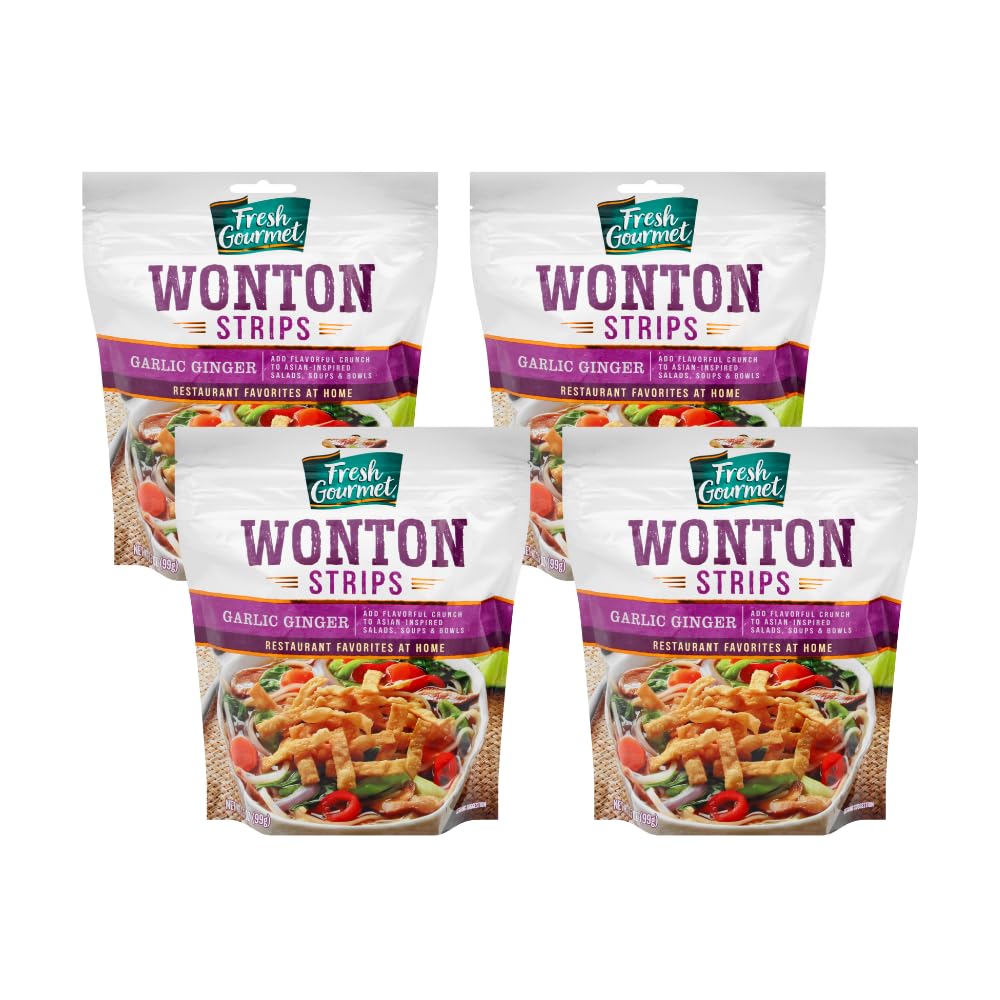 Fresh Gourmet Wonton Strips, Garlic Ginger Flavor, 3.5 Ounce (Pack of 4)