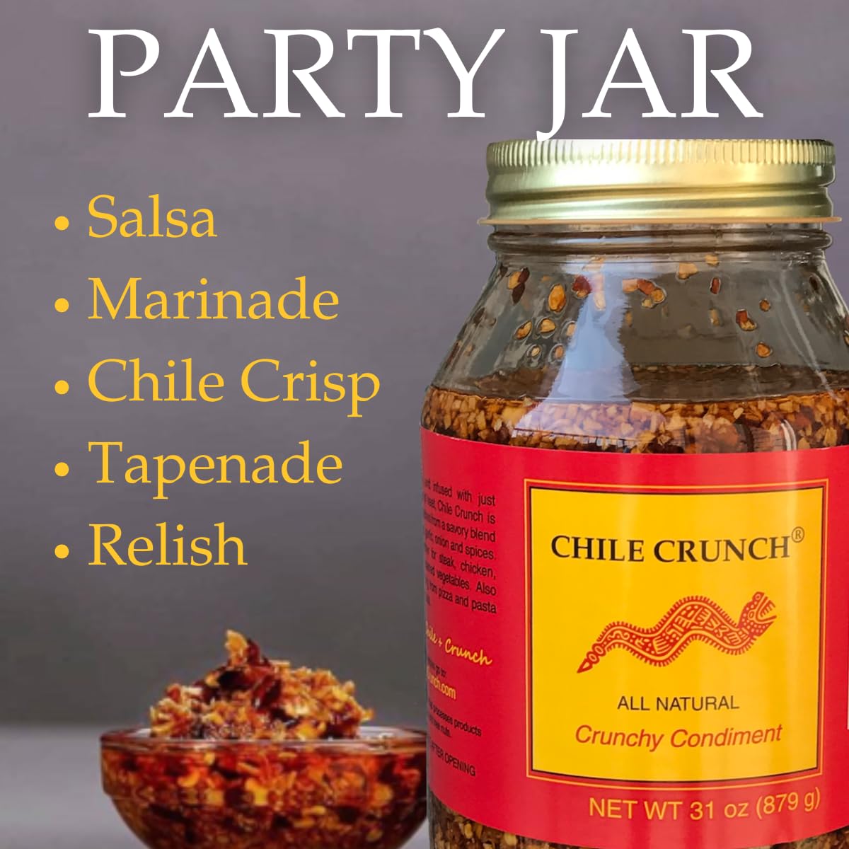 Chile Crunch - A Crunchy All Natural Spicy Condiment (Original) - 31Oz. Party Jar