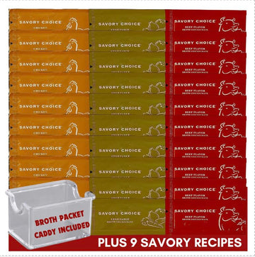 Savory Choice Reduced Sodium Broth Concentrate Variety Pack - 10 Each of Beef, Chicken, Vegetable Packets (30 Total), 9 Soup & S