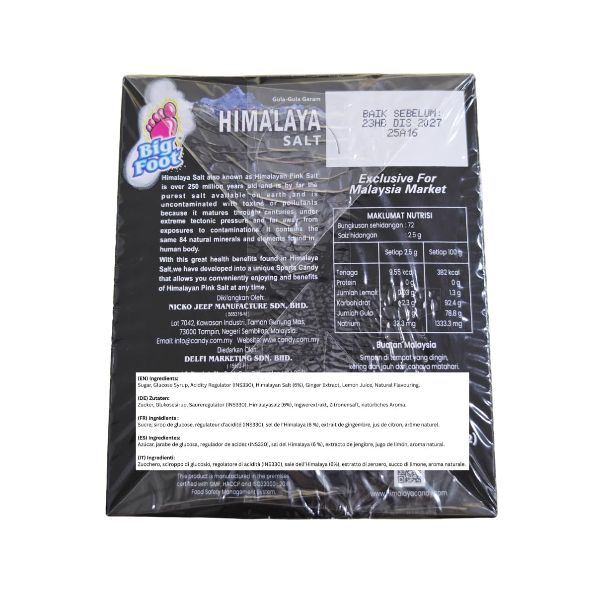 Big Foot Himalaya Salt Candy (Pack Of 12) (Original Lemon Mint)