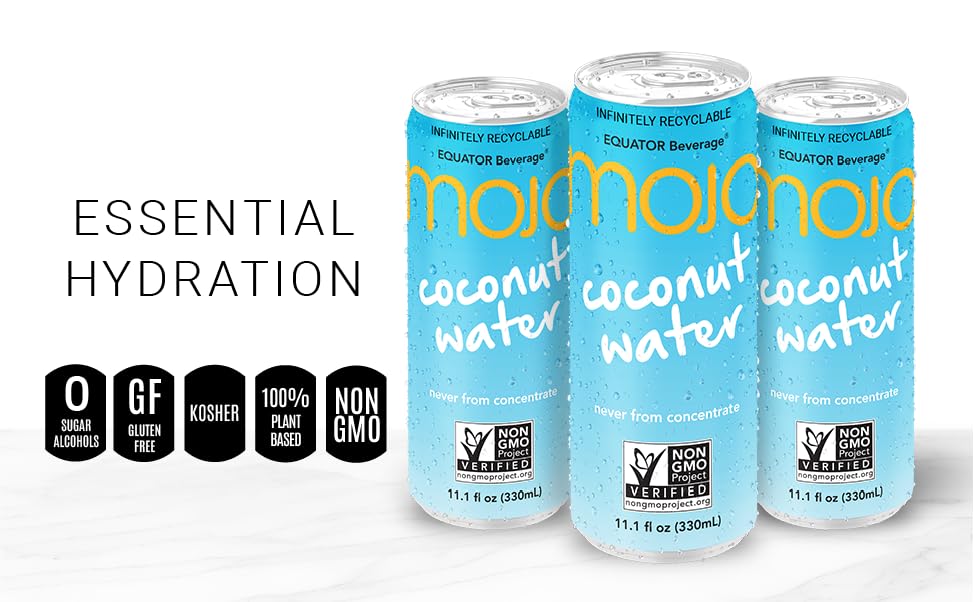 MOJO Coconut Water | Hydration Drink & Sports Drink | Electrolytes Beverage 1043 mg | Vitamin B & C | Hydration Drink for Skin &