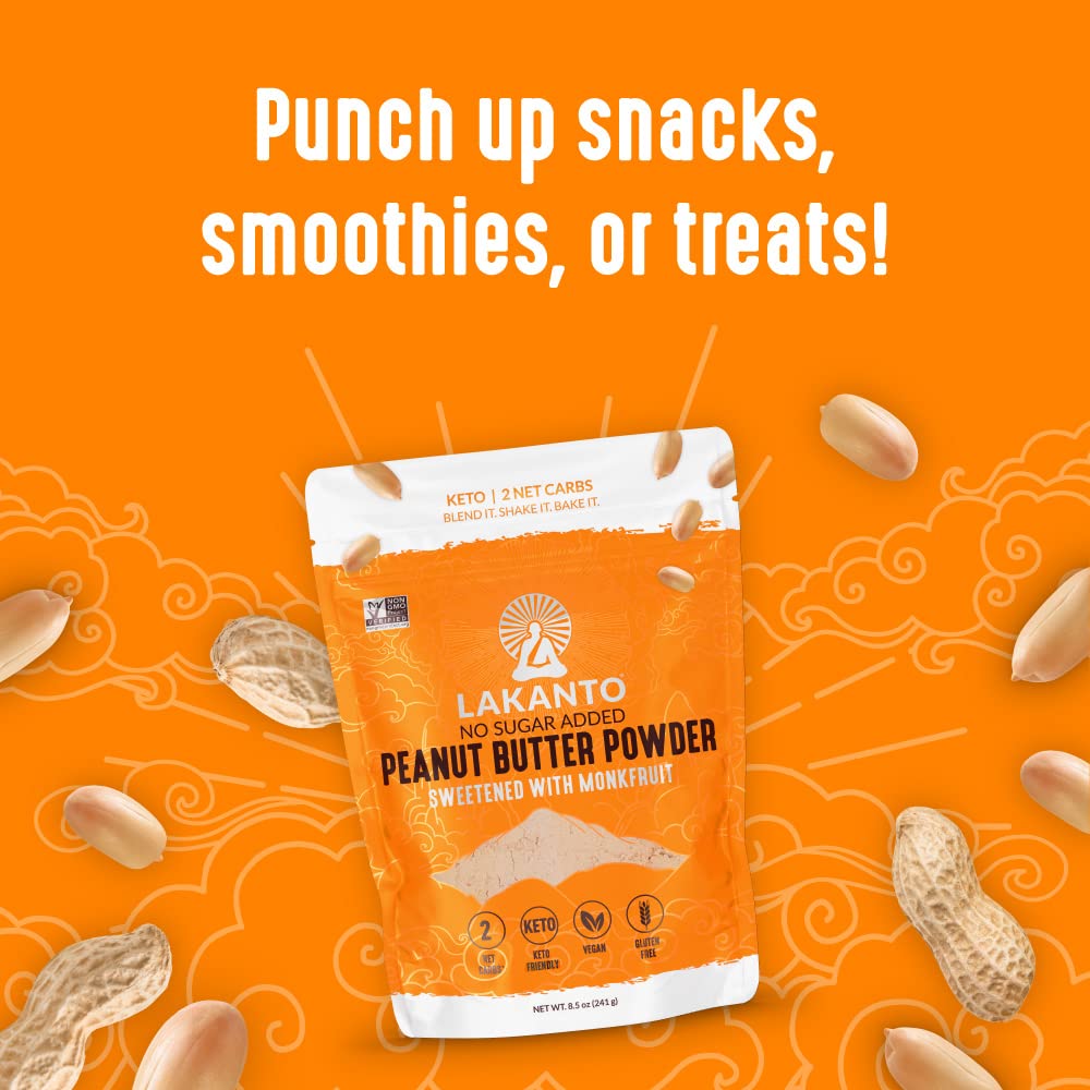 Lakanto Peanut Butter Powder - Sweetened with Monk Fruit Sweetener, 7g Protein, Powdered PB from Roasted Peanuts, 3g Net Carbs,