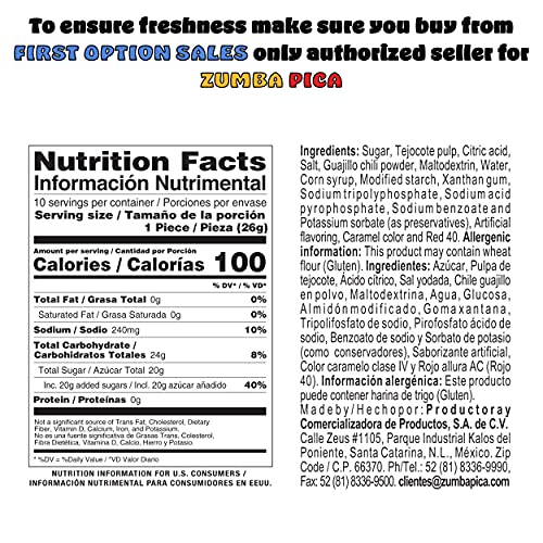 Zumba Pica Tamarind Candy Straws - 10 Count, 9.2 Ounce, Brown - Mexican Tamarindo