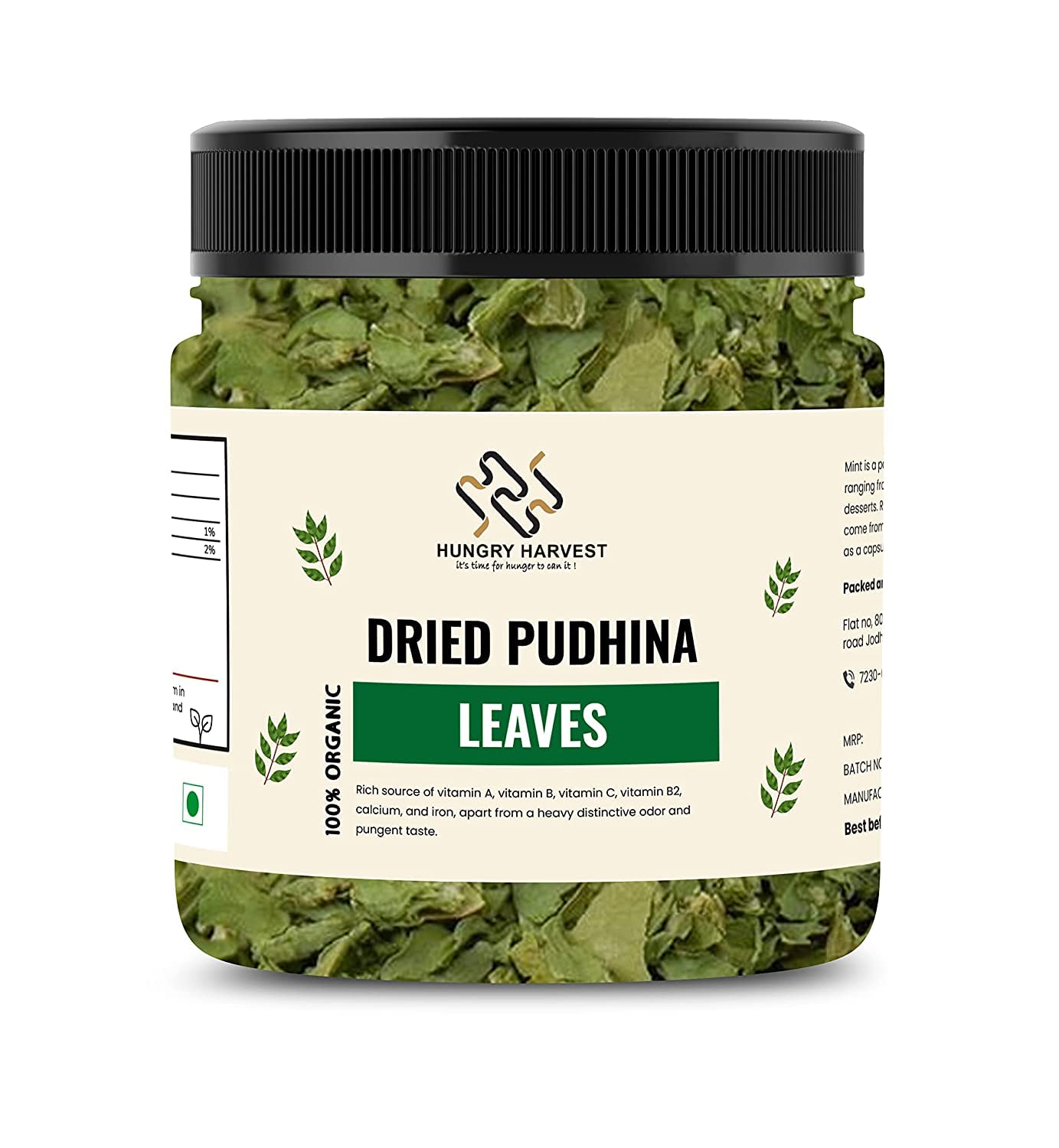 Hungry Harvest Dry Pudina Leaves - Natural Mint Leaf- 50 gms _Packing May Vary