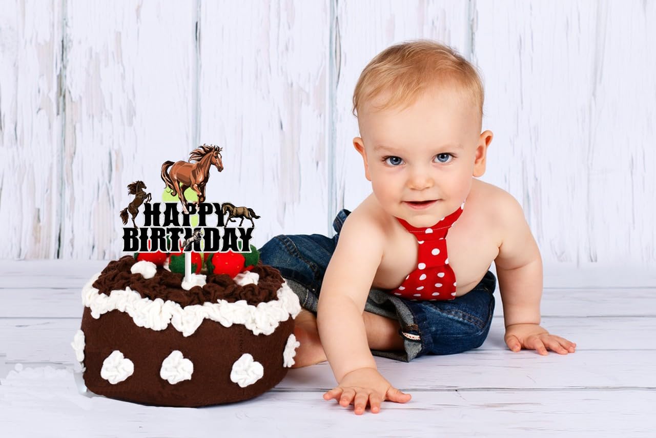 Bijeoda Horse Cake Topper - Glitter Western Cowboy Cowgirl Theme Party Decoration - Black - Model horse-c3-00