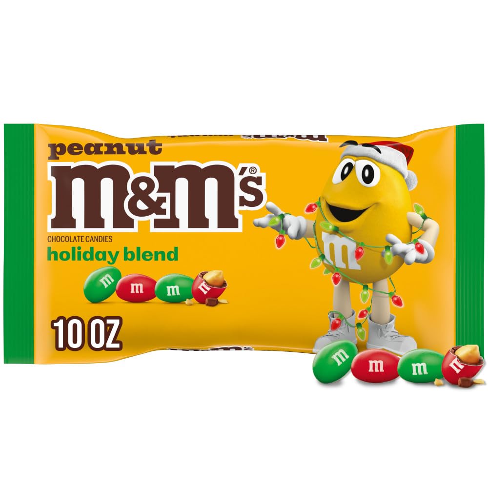 M&MS Peanut Milk Chocolate Christmas Candy Holiday Chocolate Candy For Stocking Stuffers 10 Oz Bag