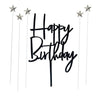 Set of 1 Black Acrylic Happy birthday Cake Topper 5 pcs silvery Star Cake Cupcake Topper(Black 1)