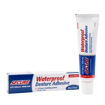 Secure Waterproof Denture Adhesive - Zinc Free - Extra Strong Hold For Upper Lower Or Partials - 14 Oz