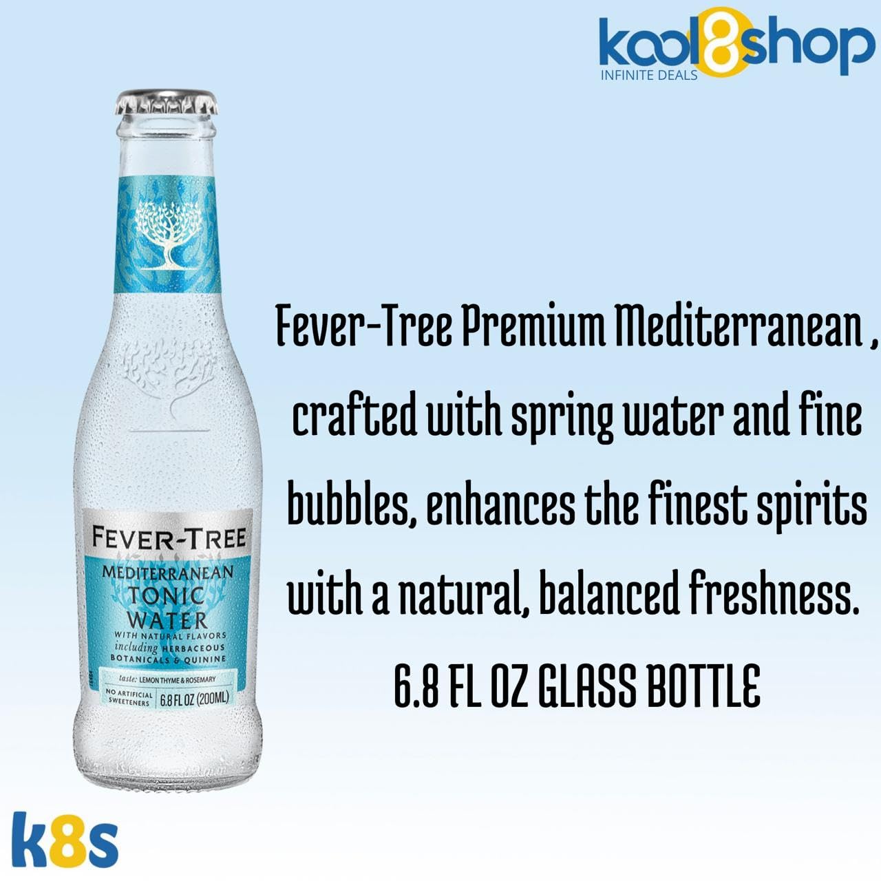 Fever-Tree Mediterranean Premium Mixer, 12 Pack, 6.8 fl oz Glass Bottles, Includes 20 Plastic Stirrer Sticks