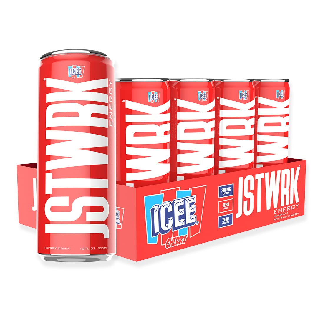 JST WRK Energy Drink - Sugar Free, 200mg Caffeine, 12 Fl Oz, 12-Pack, ICEE Cherry Flavor