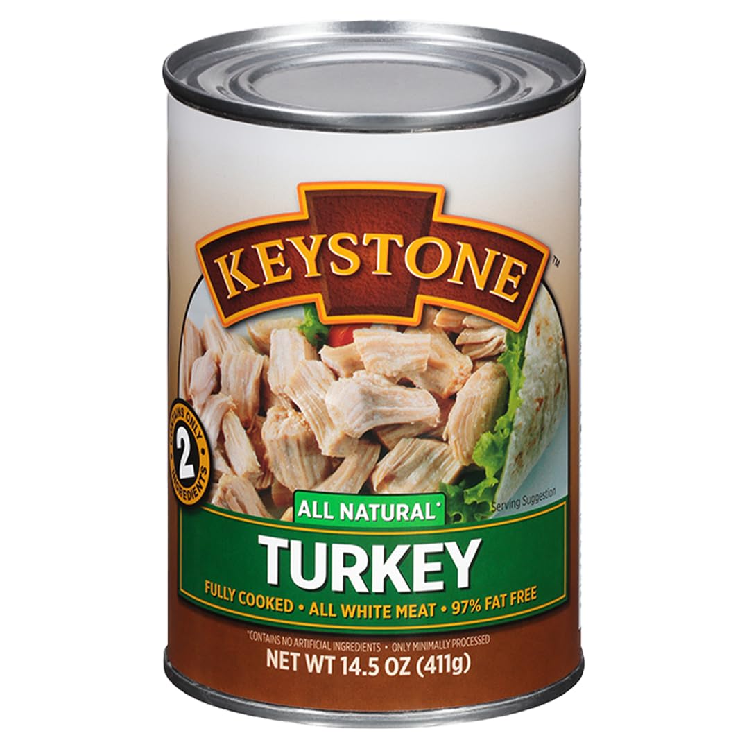 Keystone Meats All Natural Heat and Serve Canned Turkey - 14.5 oz - Fully Cooked and Ready to Eat Canned Meat - All White Meat -