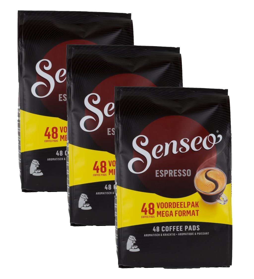 Senseo Espresso Dark Roast Coffee Pods - 144 Count (3 Packs) - Strong & Concentrated Flavor With Rich Crema - Single-Serve Coffee Pads Compatible With Senseo & Pelecom Machines - Imported From The Netherlands