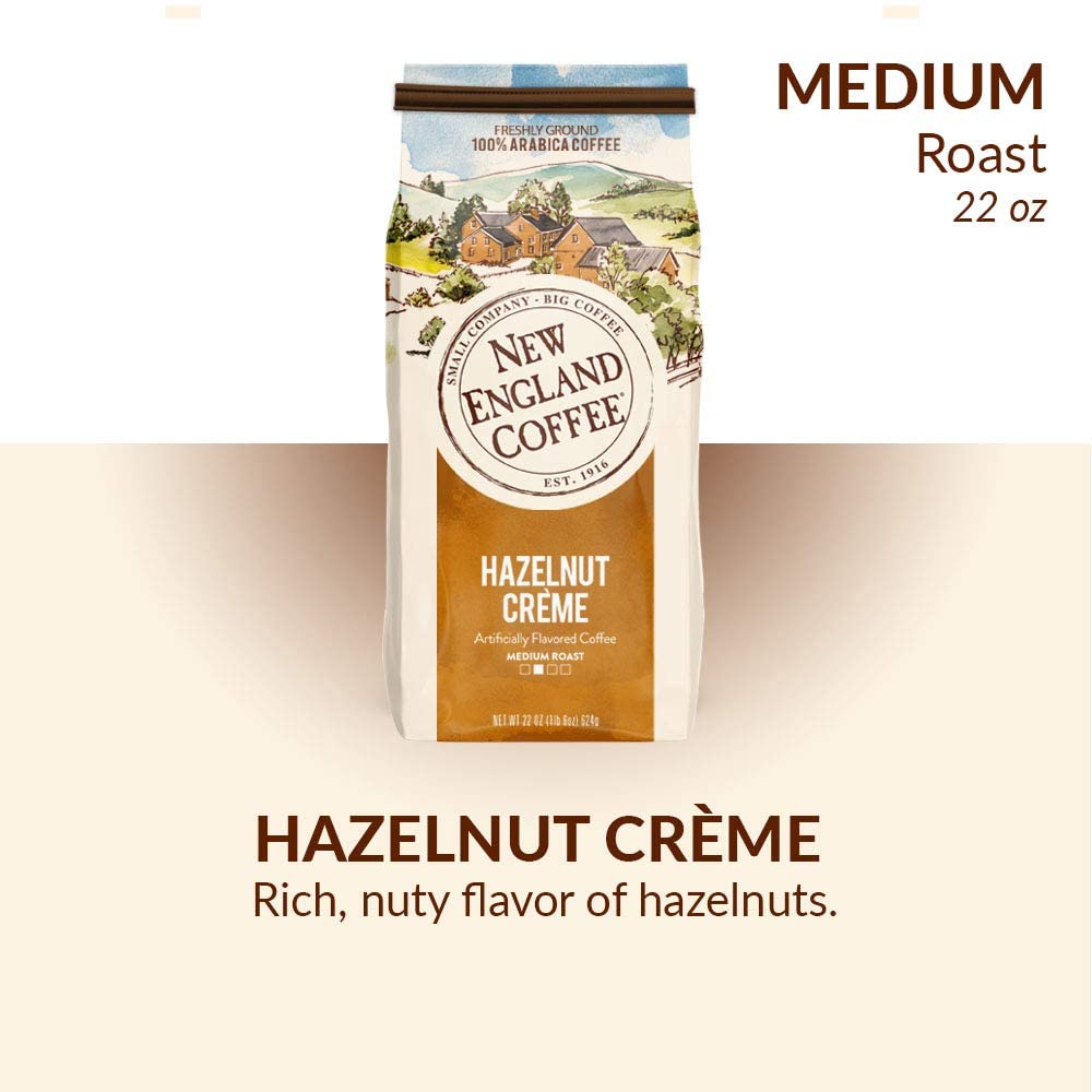 New England Coffee Hazelnut Crème Medium-Roast Ground Coffee, 22 Oz Bag - Sweet & Nutty Flavor