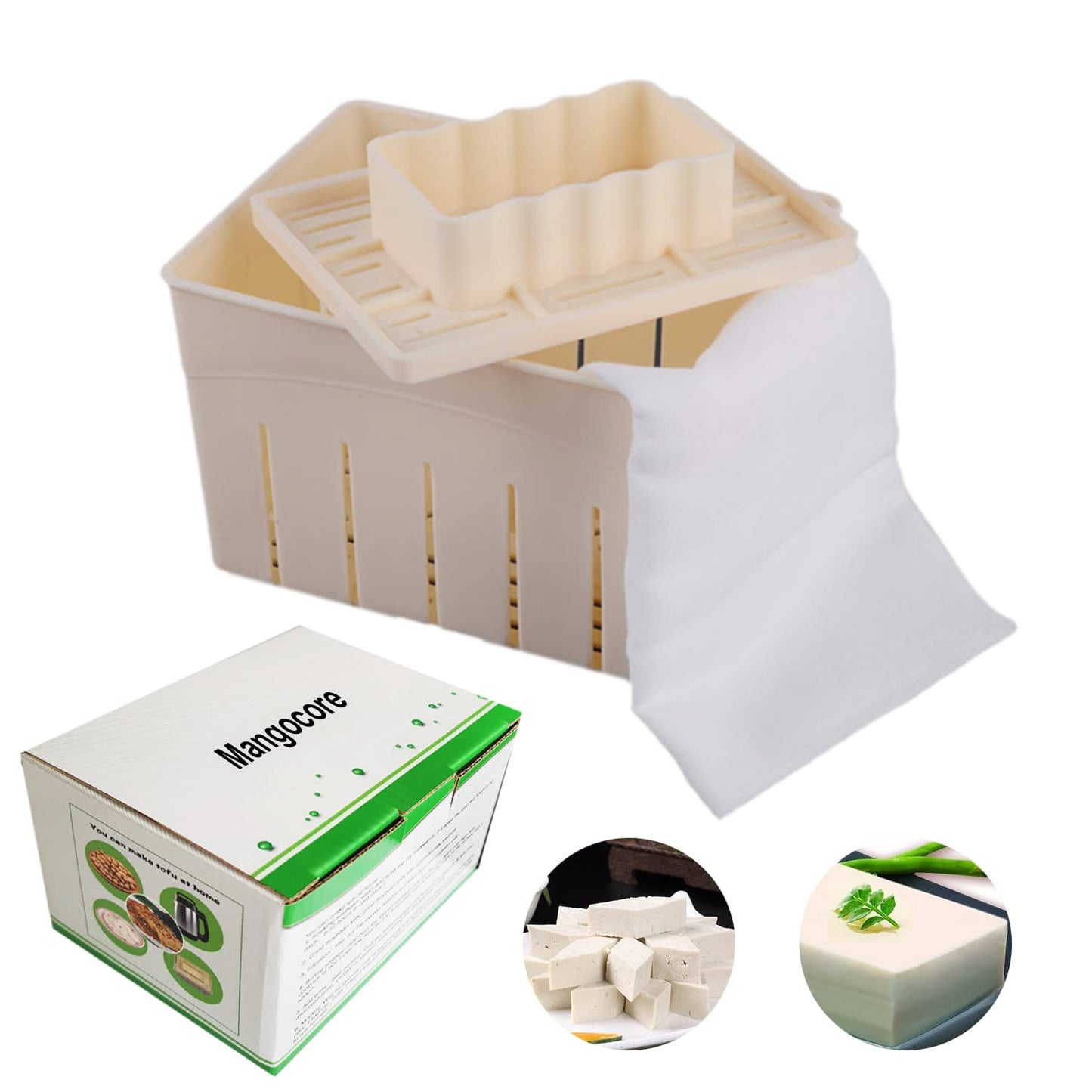 Mangocore Ivory Tofu Press Mould Kit - DIY Homemade Tofu Maker with Cheese Cloth, Kitchen Tool for Perfectly Pressed Tofu