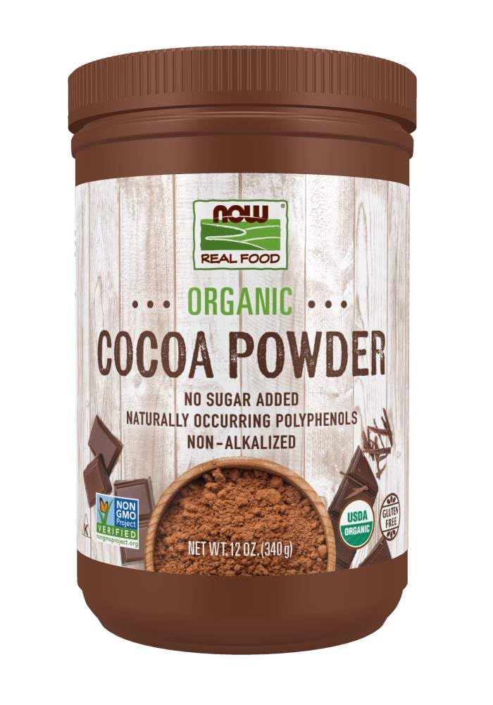 NOW Foods, Cocoa Powder, Cocoa Lovers Certified Organic, Pure, Non-Alkalized, with Polyphenols, 12-Ounce