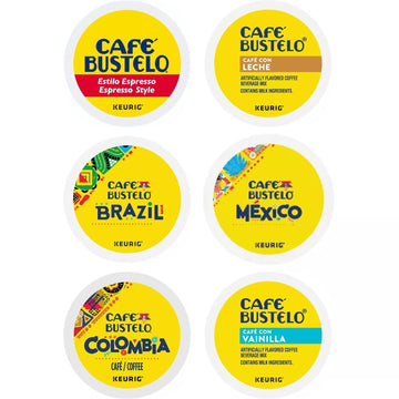 Cafe Bustelo K-Cups Variety Pack Sampler Includes Espresso, Colombia, Brazil, Mexico, Cafe Con Leche, And Cafe Con Vanilla. 24 C