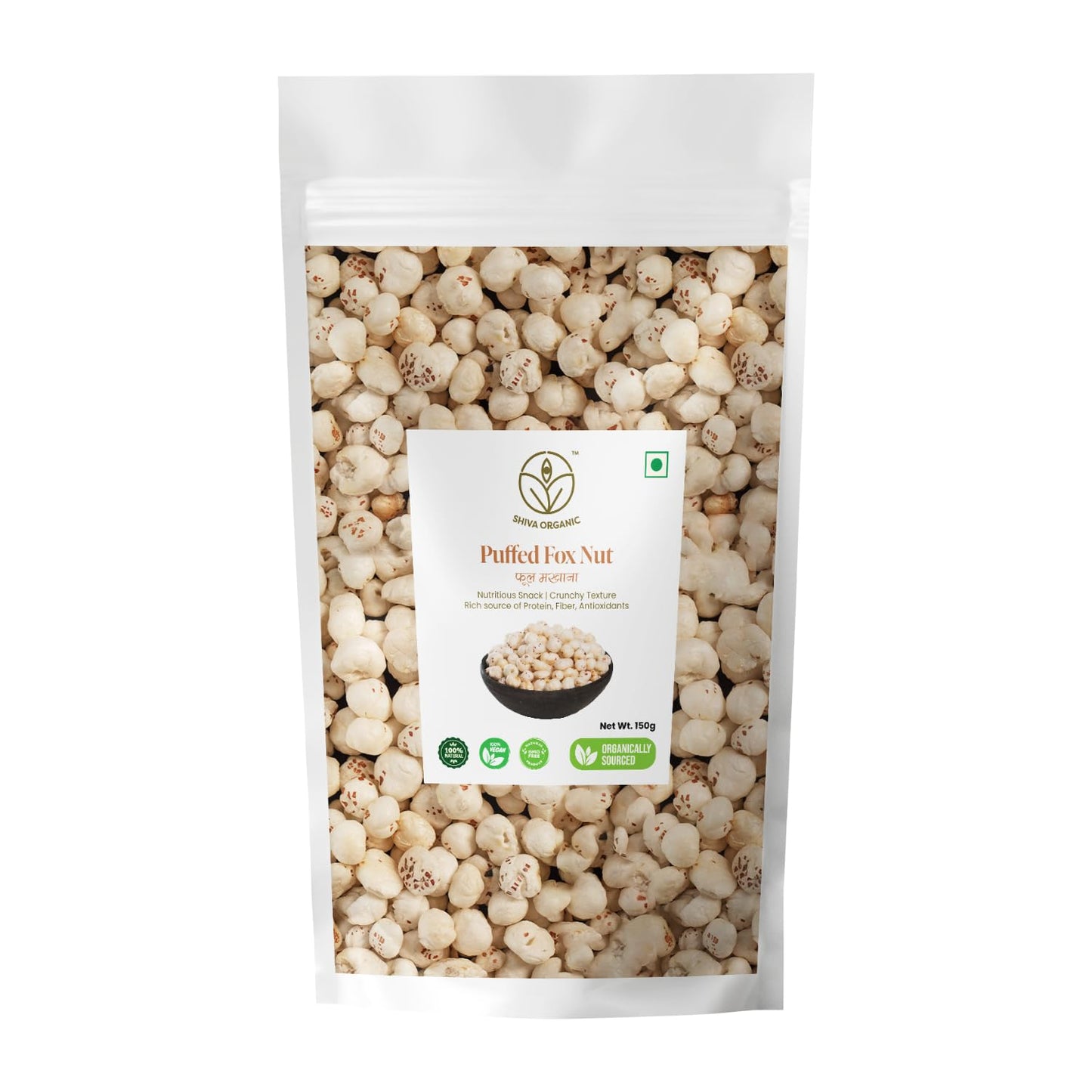 Shiva Organic Phool Makhana: Fox Nut & Gorgon Nut & Popped Lotus Seeds - Direct from Farm, Rich in Antioxidants, Protein & Calci