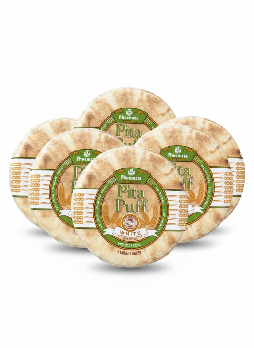 Phoenicia Arabic Pita Bread Puff Fresh White Bread, Medium 9pcs, 20oz, 567g (Pack of 5)