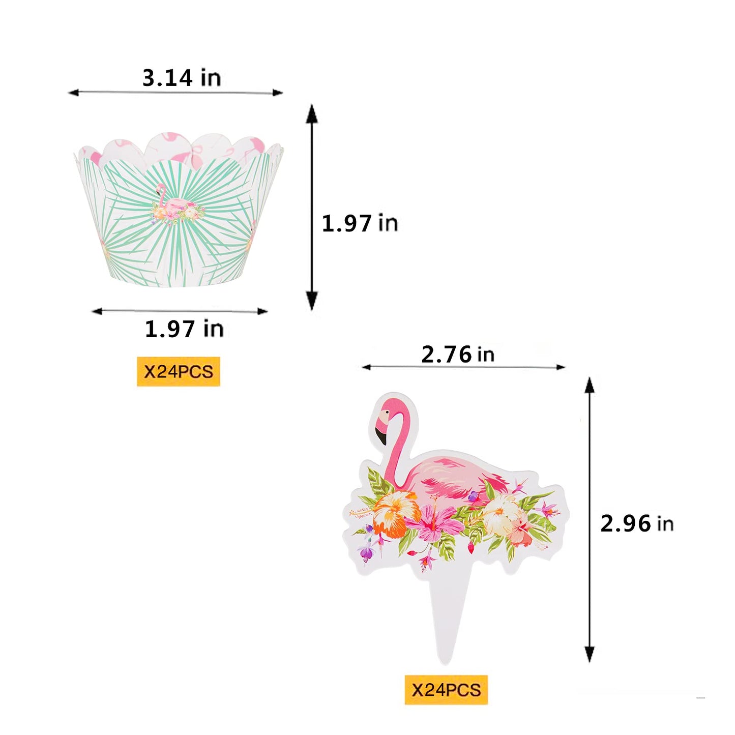 Hawaiian Luau Cupcake Toppers Cake Picks Flamingo Paper Cupcake Wrappers Flamingo Double-Sided Cupcake Toppers For Kids Party Bi