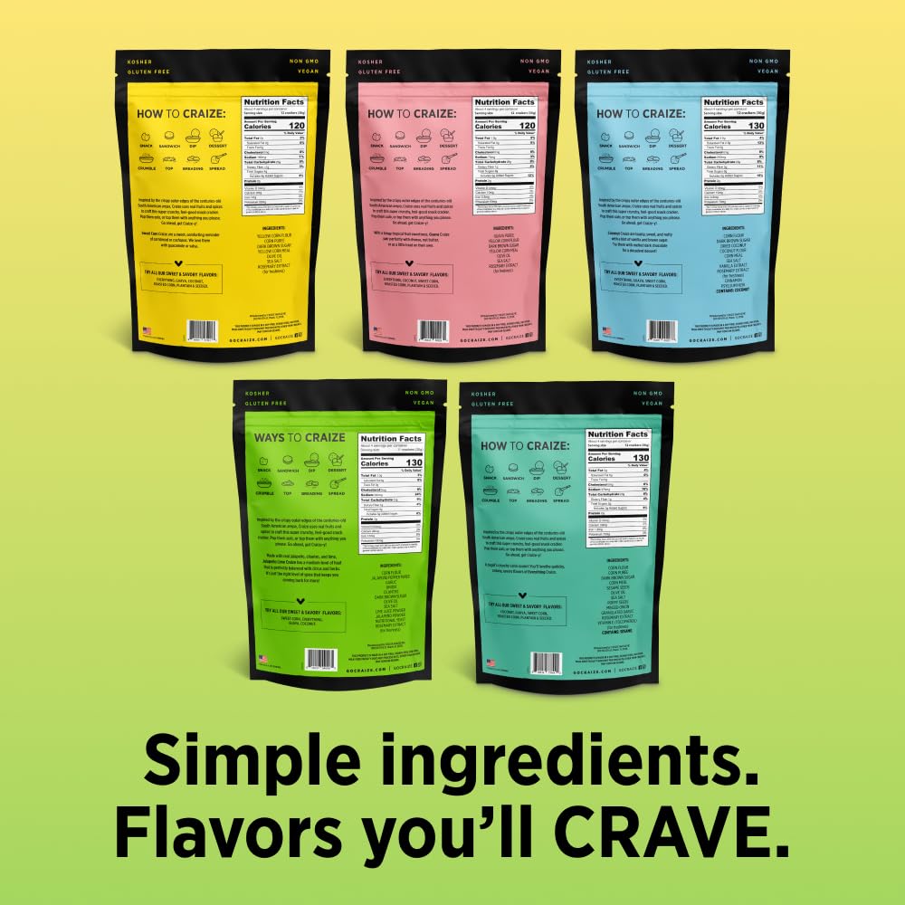 Craize Variety Pack | Sweet Corn X2, Coconut, Guava, Everything, Jalapeno Lime Crisps | Gluten Free, Vegan, Toasted Corn Ers | 6 Pack, 4 Oz Each