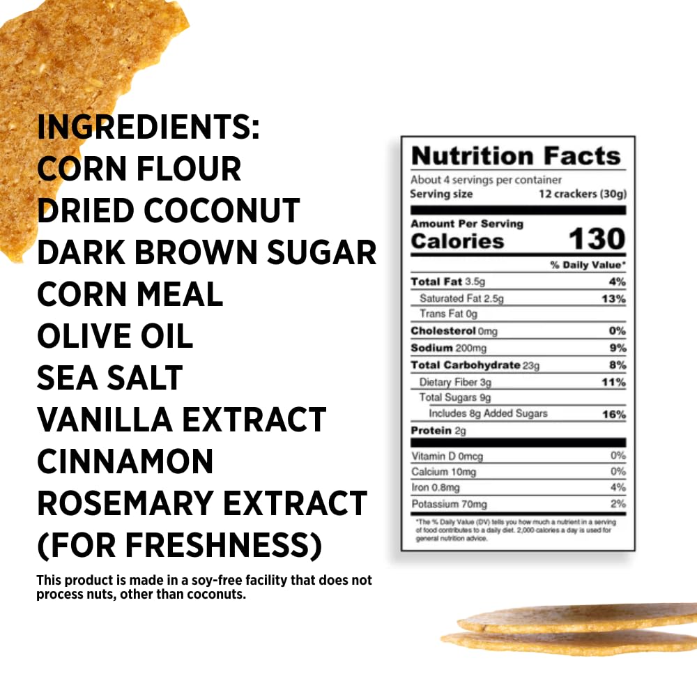 Craize Coconut Crisps | Gluten Free, Vegan, Kosher, Toasted Corn Crackers | 6 Pack, 4 Oz Each