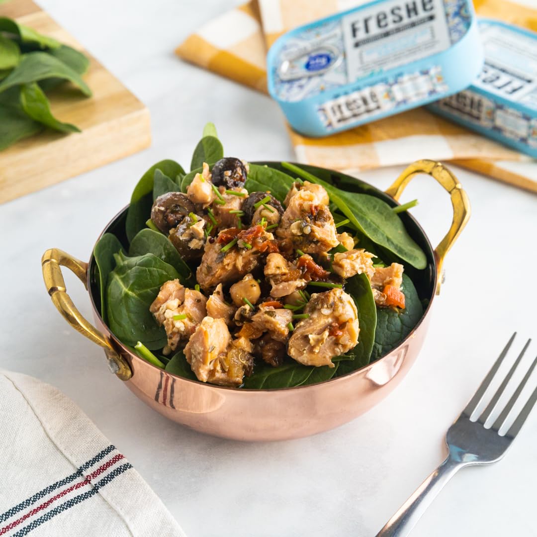 Freshé Canned Salmon Moroccan Tagine (10 Pack) - Mediterranean Style Atlantic Salmon In Olive Oil - Sustainably Farmed Tinned Fish (4.25Oz Cans)