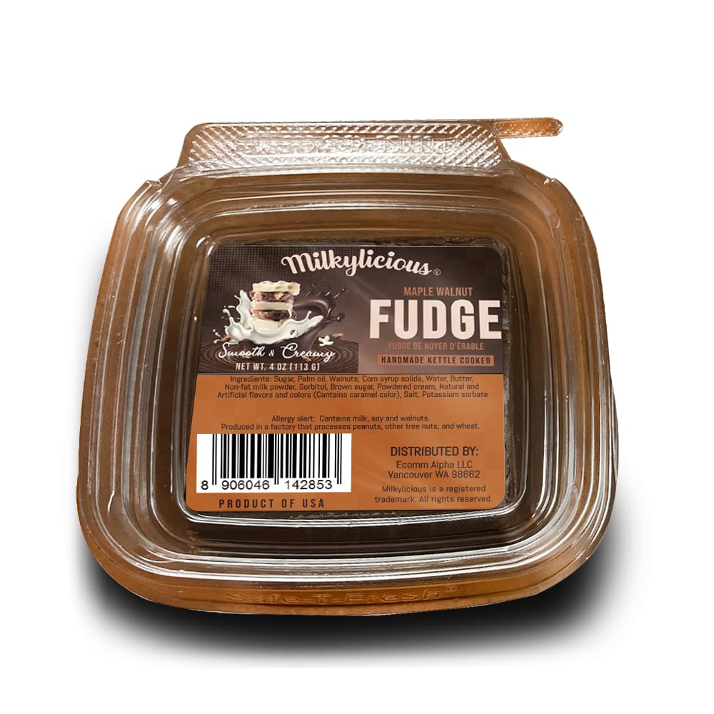 Milkylicious Old Fashioned Handmade Smooth Creamy Fudge - Maple Walnut (1/4 Pound) | Kettle Cooked & Individually Wrapped In Usa