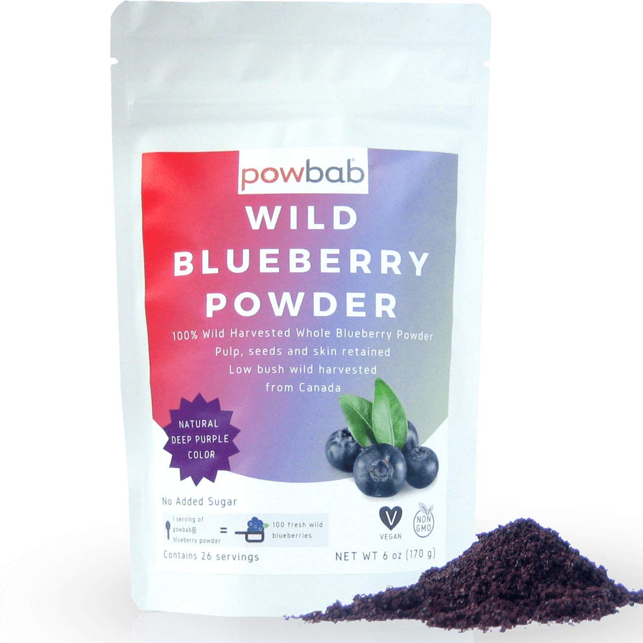 powbab Wild Blueberry Powder: 100% Whole Wild Blueberries (6 oz). Canada Grown. Not from Freeze Dried Blueberries, Not Blueberry