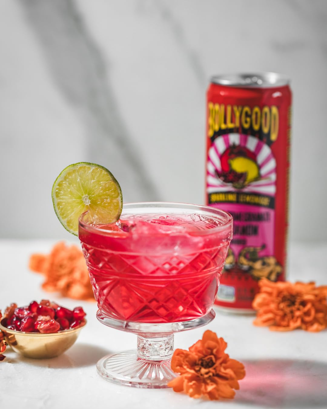 Bollygood Sparkling Lemonade, Lemon Pomegranate Cardamom, Indian Inspired Beverage Nimbu Pani, No Artifical Colors Or Flavors, N
