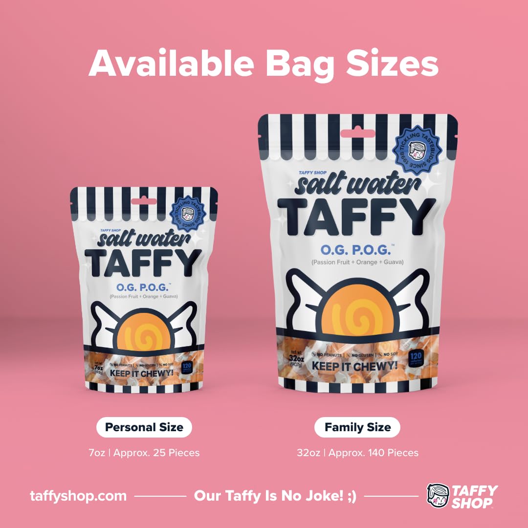 Taffy Shop O.G. P.O.G, Passion Fruit Orange Guava Salt Water Taffy - Gourmet Soft Chewy Candy, Bulk Sweet Snack, Fresh Gift & Gl