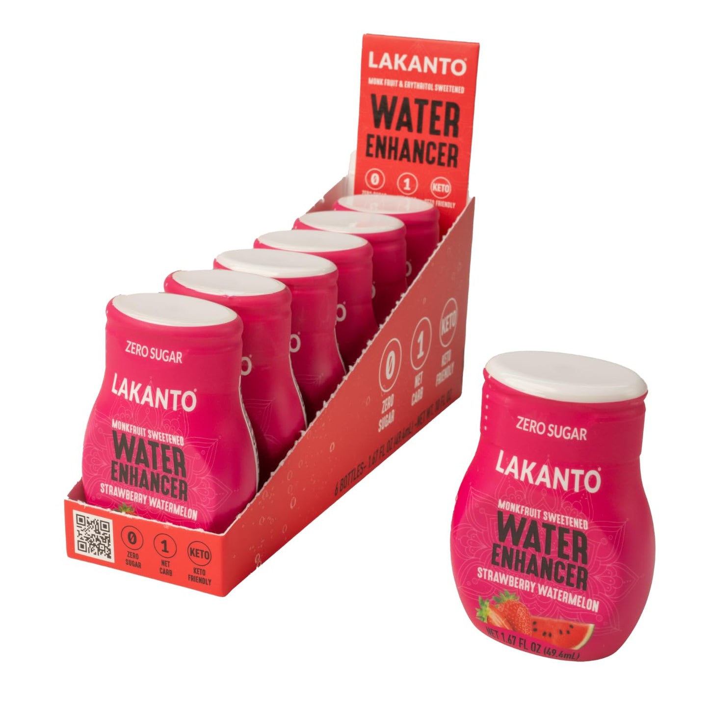 Lakanto Sugar Free Water Enhancer - Sweetened With Monk Fruit Sweetener And Erythritol, On The Go Liquid Hydration, Zero Sugar, Naturally Flavored - Strawberry Watermelon (1.67 Fl Oz - Pack Of 6)