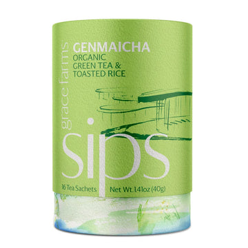 Grace Farms Organic Genmaicha Green Tea (16 Pyramid Sachets) | Japanese Sencha And Toasted Rice | Smooth And Nutty | Organic And