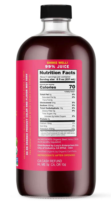 Lucy’S Family Owned - American Beets Organic 99% Pure Beet Juice, 34 Oz. Glass Bottle (Made From Fresh Pressed)