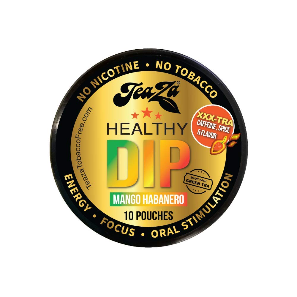 TeaZa Energy Pouches - Nicotine Free Dip, Mango Habanero Flavor, 10 Count (Pack of 4)