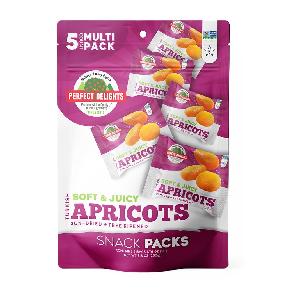 Perfect Delights Snack Pack Apricot, Sun-Dried Turkish Apricots, On-the-Go Vegan, Healthy Snack, Easy-to-Carry Dried Apricots, P