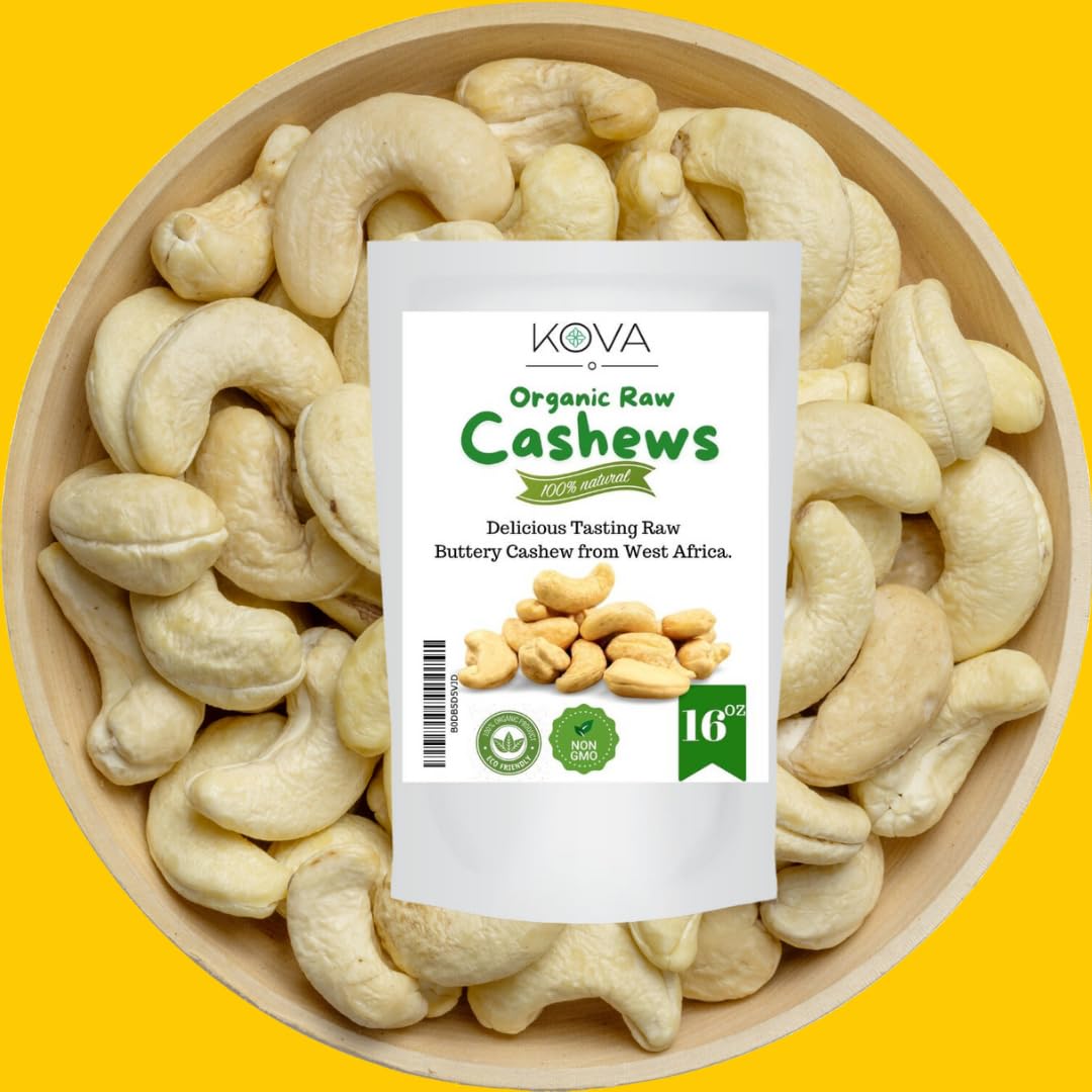 Kovafood Raw Organic Cashew - Unroasted & Unsalted, Non GMO Modified, Gluten Free 1Lb