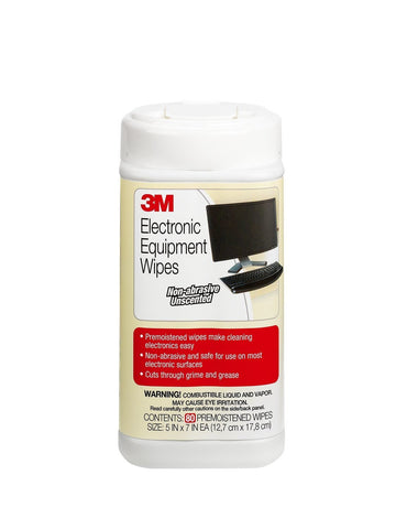 3M Electronic Equipment Cleaning Wipes, 1-Ply, 5.5 X 6.75, Unscented, White, 80/Canister