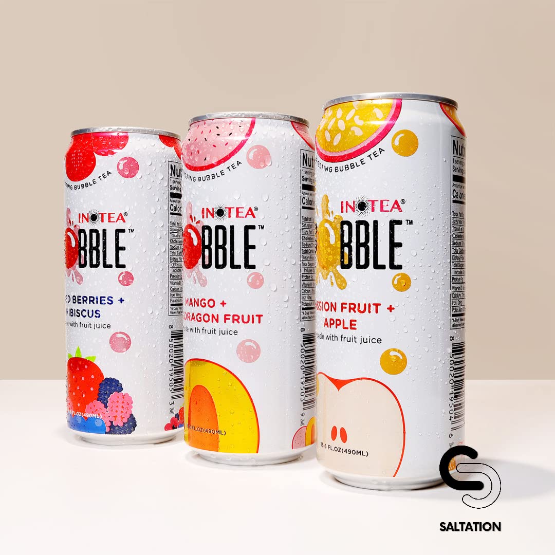 Inotea Pobble Bursting Bubble Tea (Pack Of 6 Cans) Includes Saltation Thank You Card | Canned Iced Tea Made With Real Fruit Juic