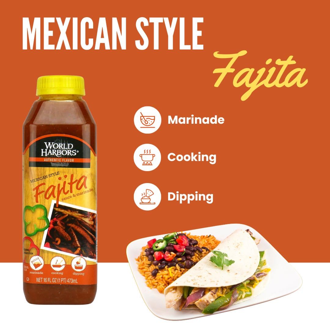 World Harbors Mexican Style Fajita Marinade Pure Mexican Flavors | Perfect For Fajita Meat, Fajita Chicken, And Fajita Veggies.