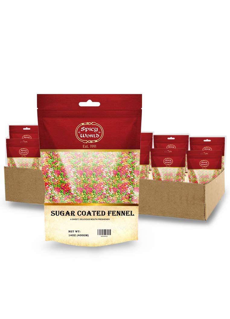 Sugar Coated Fennel Seeds 14 Oz (400G) | Sweet Sauf (Candy) | Mouth Freshener ~ By Spicy World… (Pack Of 12)