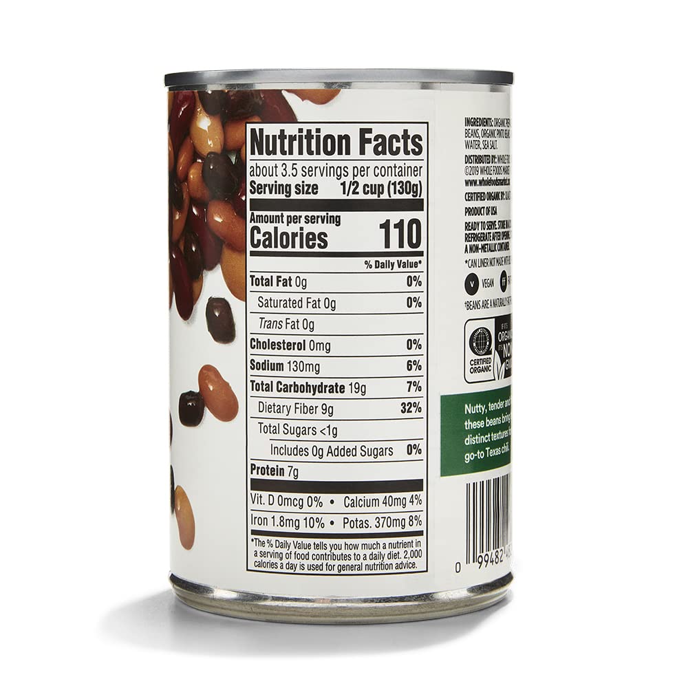 365 by Whole Foods Market Organic Bean Trio (Kidney, Pinto & Black Beans), 15 Ounce - Healthy Plant-Based Protein, Non-GMO, Vegan