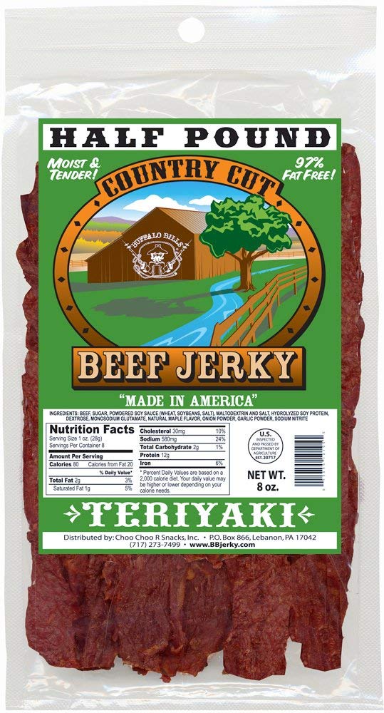 Buffalo Bills 8Oz Teriyaki Country Cut Beef Jerky Pack (Moist & Tender Teriyaki Beef Jerky)