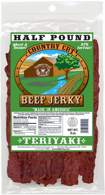 Buffalo Bills 8Oz Teriyaki Country Cut Beef Jerky Pack (Moist & Tender Teriyaki Beef Jerky)