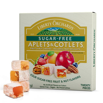 Liberty Orchards Sugar Free Aplets & Cotlets - Vegan Gourmet Snack Sugar Free Turkish Delight Candy Gift Box 8 Oz.