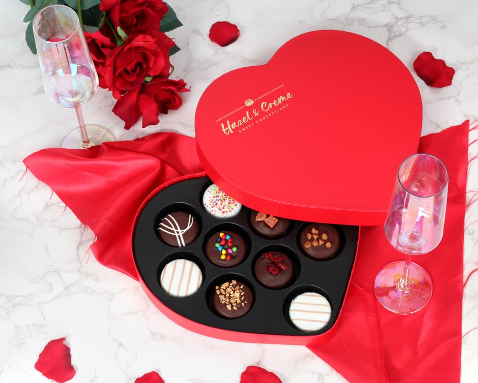 Gourmet Cookies - Elegant Heart-Shaped Dark Chocolate Covered Cookie Gift Box - Handcrafted Gourmet Treats For Anniversaries, An
