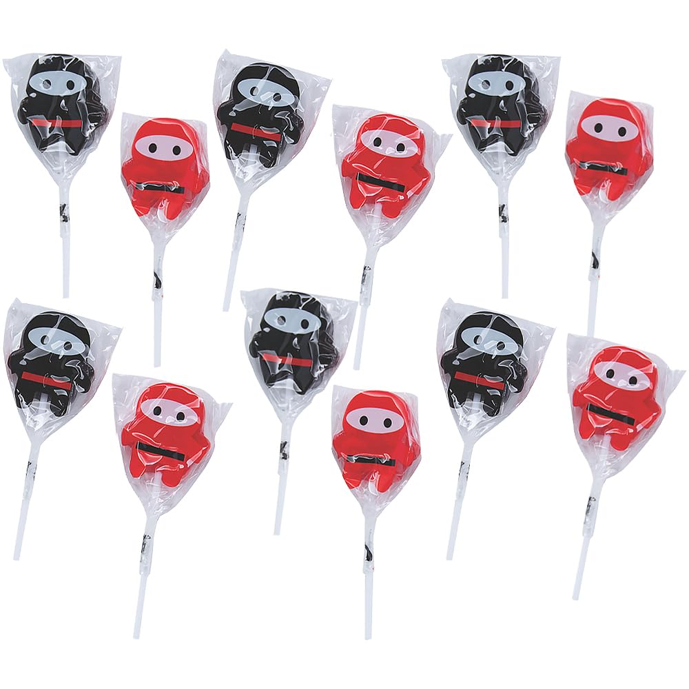 Martial Arts Ninja Suckers - 12 Lollipops, Cherry Flavored - Ninja and Karate Birthday Candy Party Favors