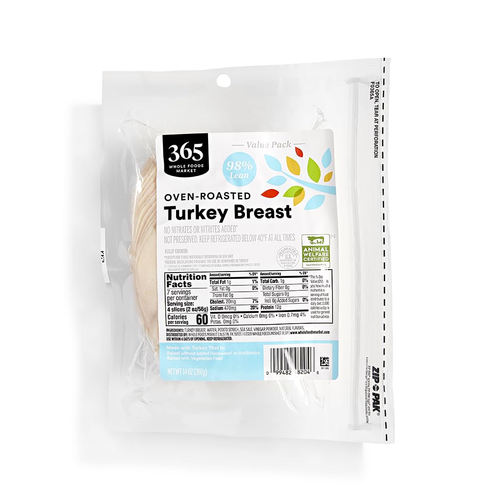 365 by Whole Foods Market, Oven-Roasted Turkey Breast Deli Slices, Value Pack, 98% Lean, 14 Ounce