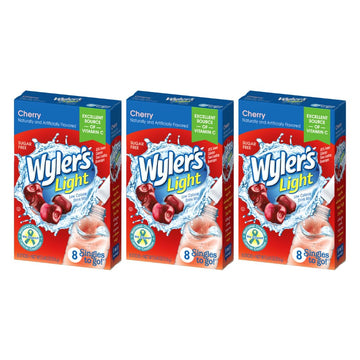 Wyler'S Light Singles To Go Powder Packets, Water Drink Mix, Cherry, 8 Packets Per Box, 24 Total Packets (Pack Of 3)
